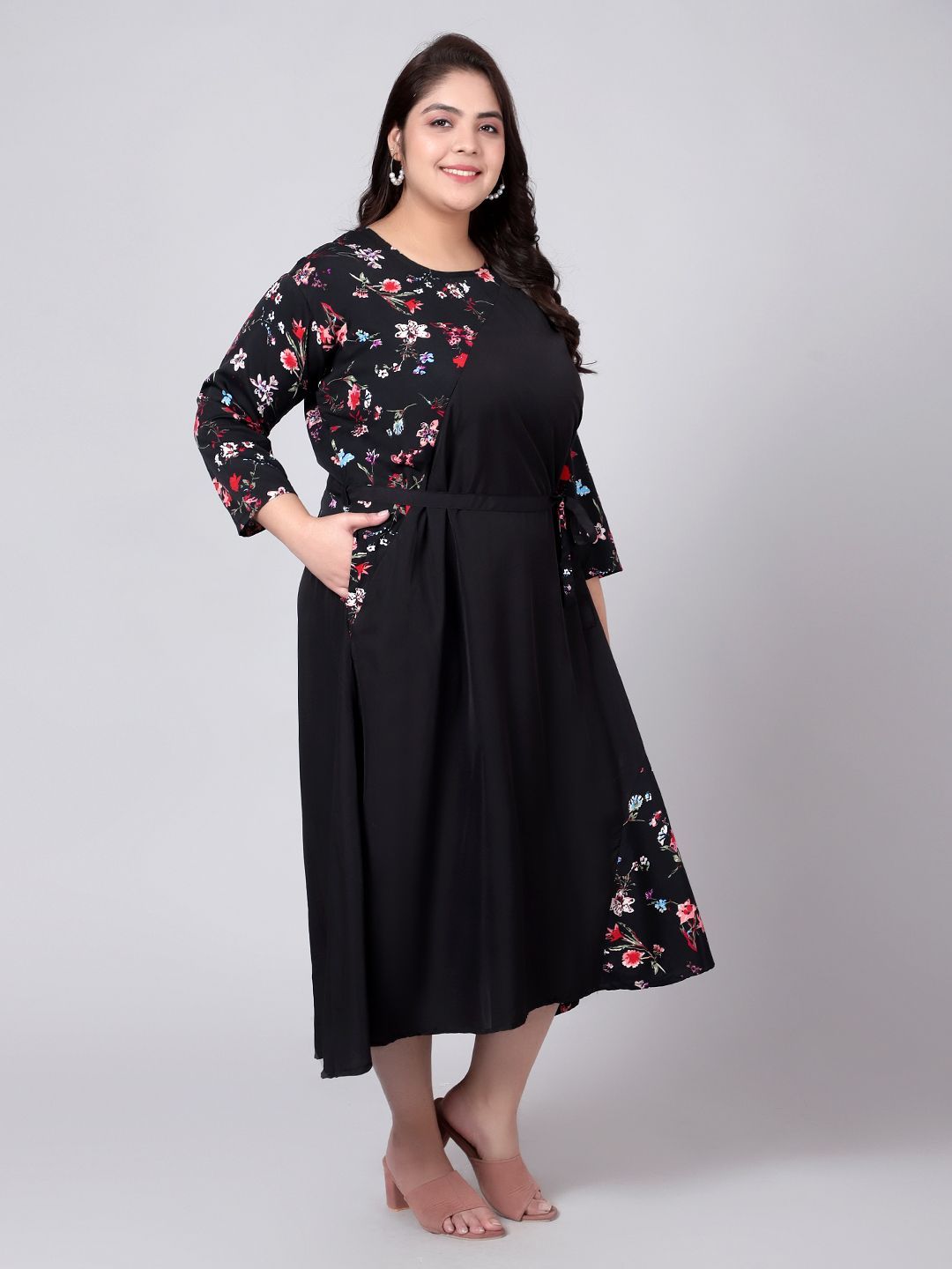 Black Floral Abstract Plus Size Dress — view 3