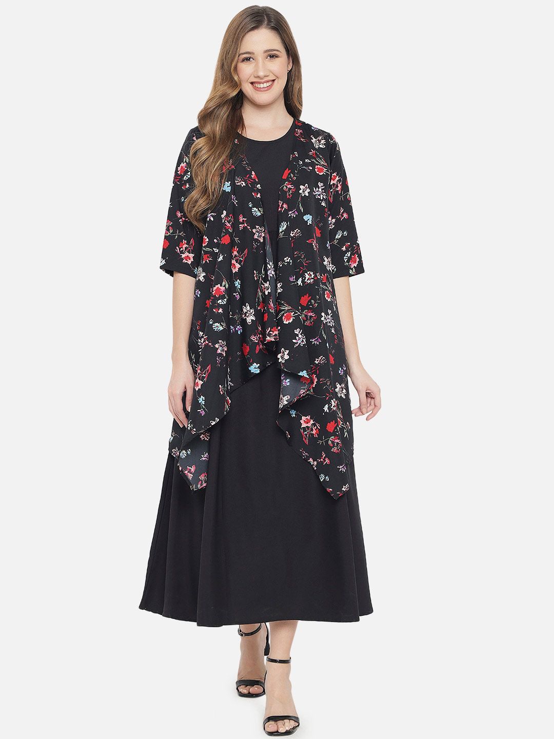 Black Floral Layered Maxi Dress — view 8