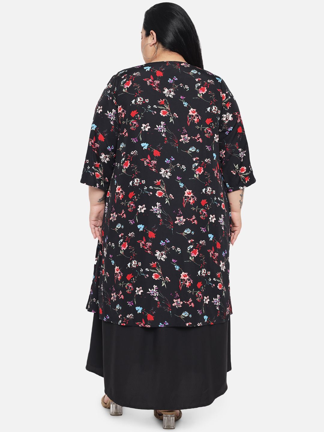 Black Floral Layered Maxi Plus Size Dress — view 5