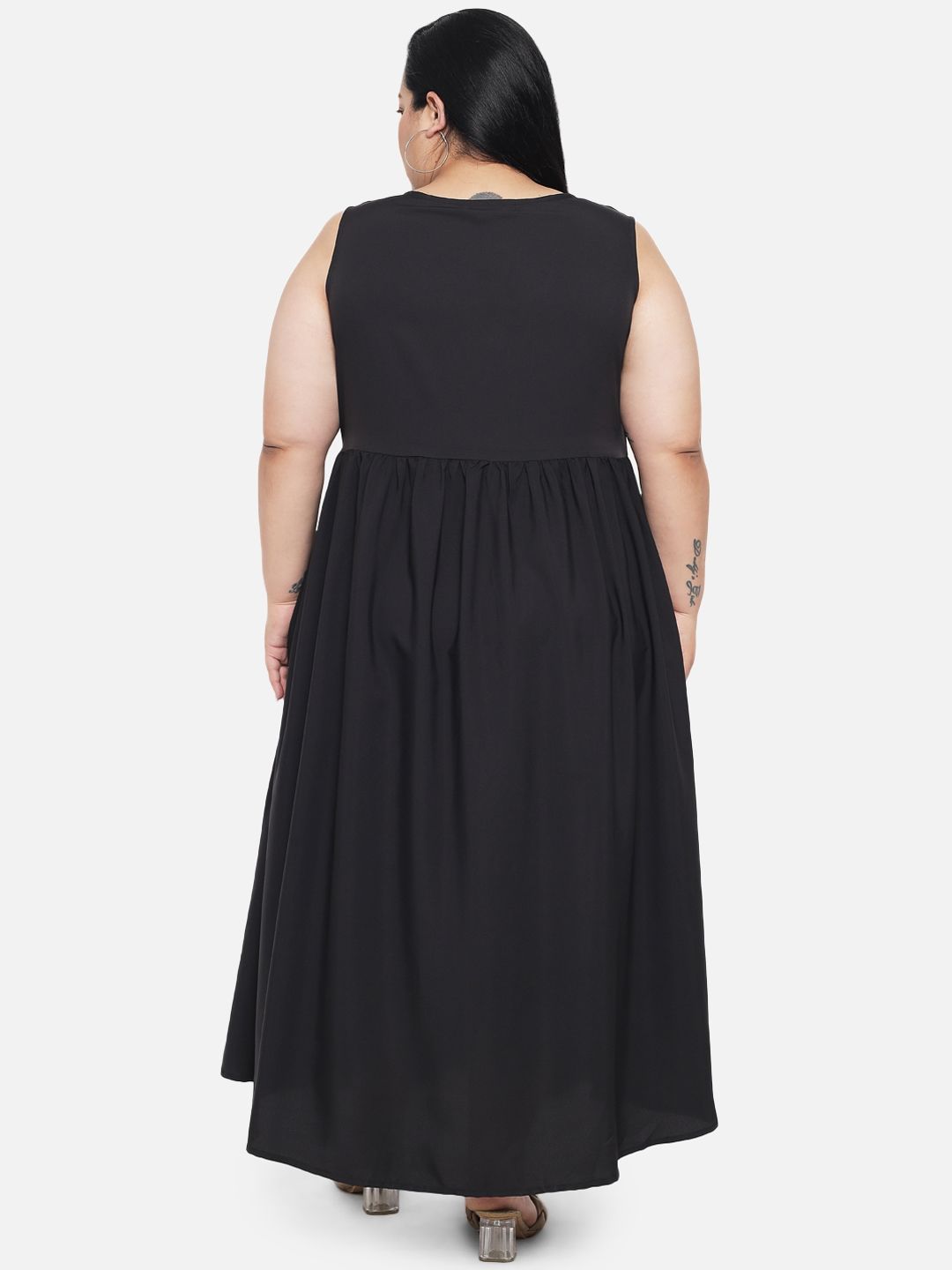 Black Floral Layered Maxi Plus Size Dress — view 6