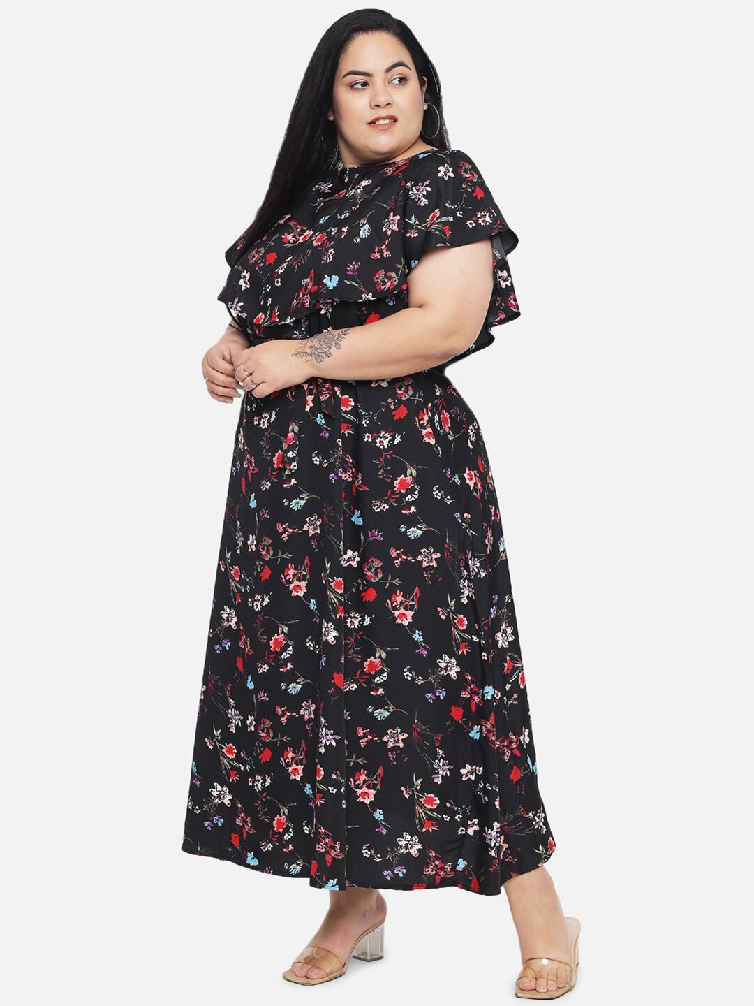 Black Floral Print Dress — view 4