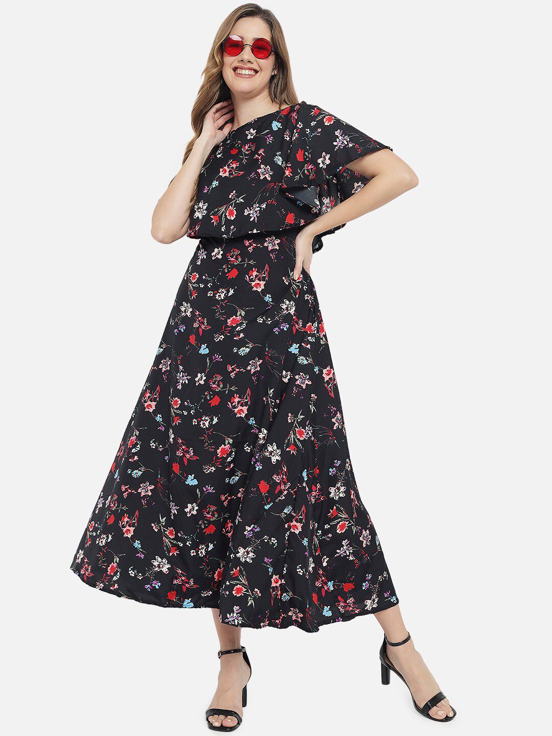 Black Floral Print Dress — view 14