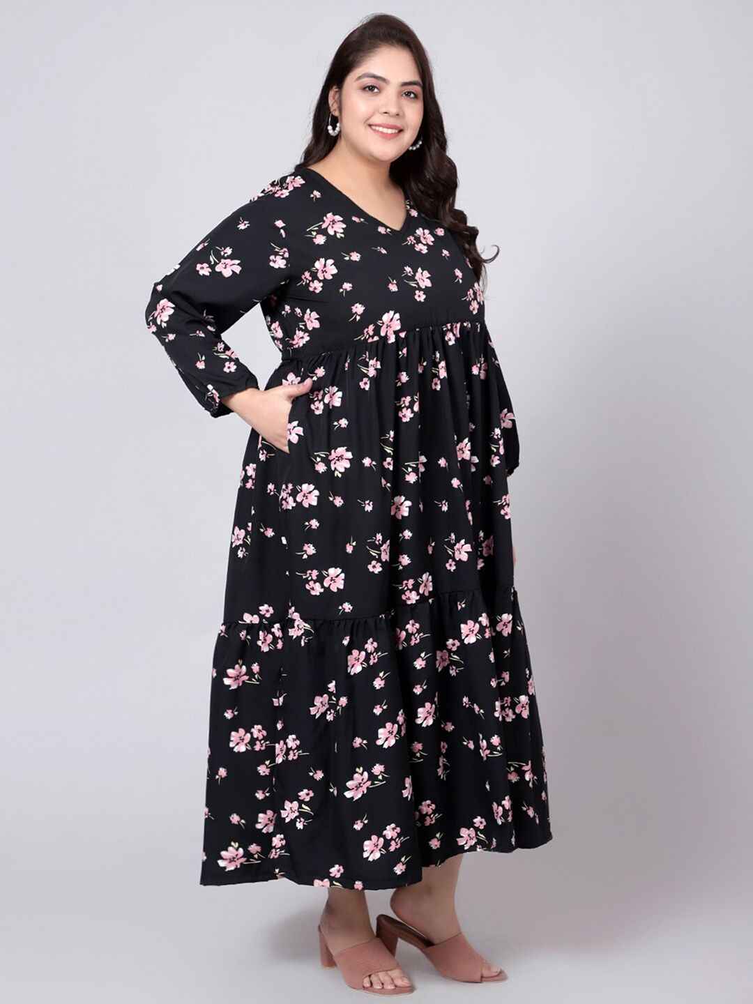 Black Floral Tiered Dress — view 3