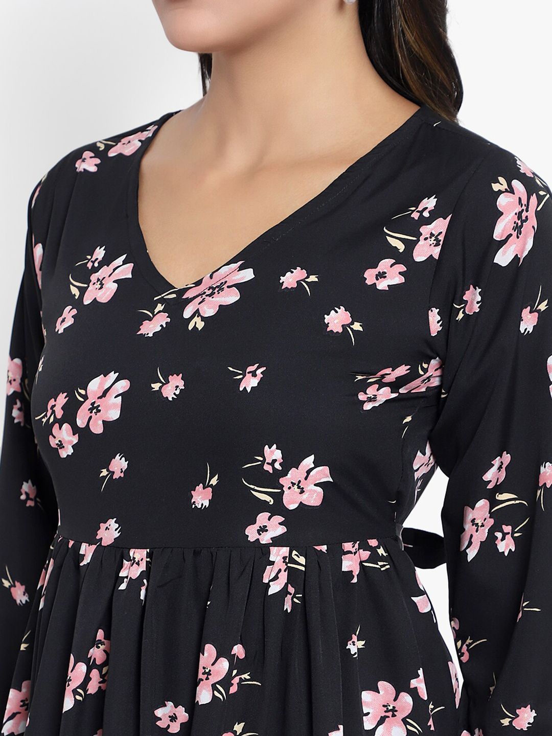 Black Floral Tiered Dress — view 9