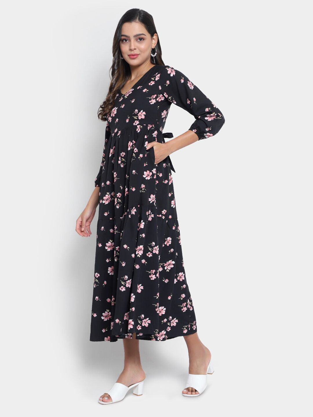 Black Floral Tiered Dress — view 11