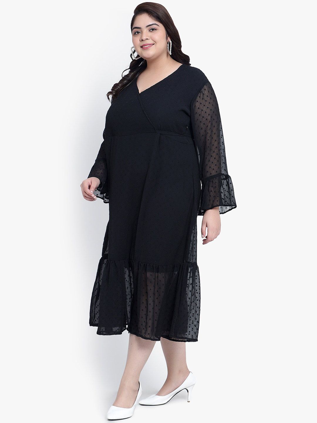 Black Georgette Tier Plus Size Dress — view 4