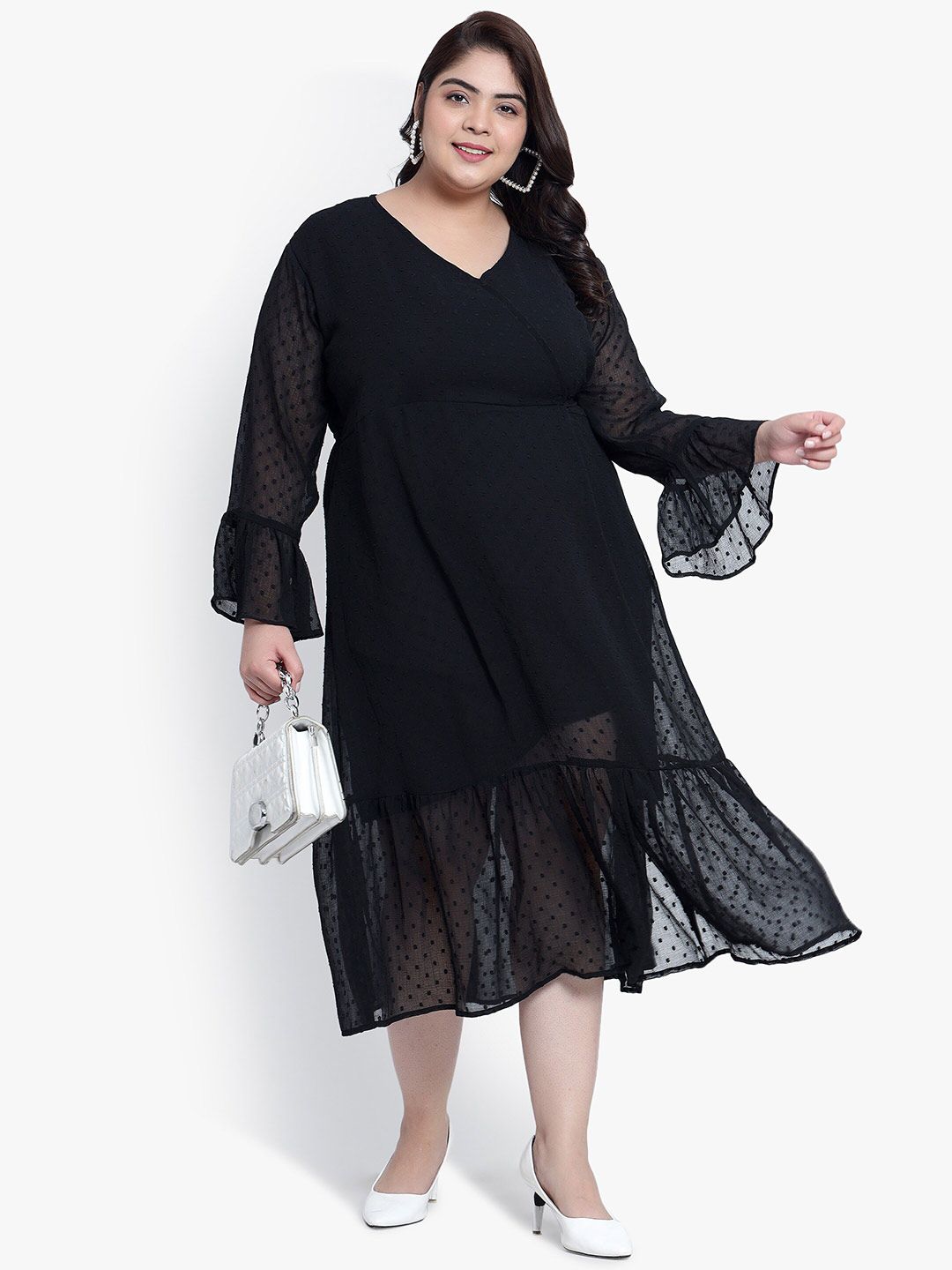Black Georgette Tier Plus Size Dress — view 6
