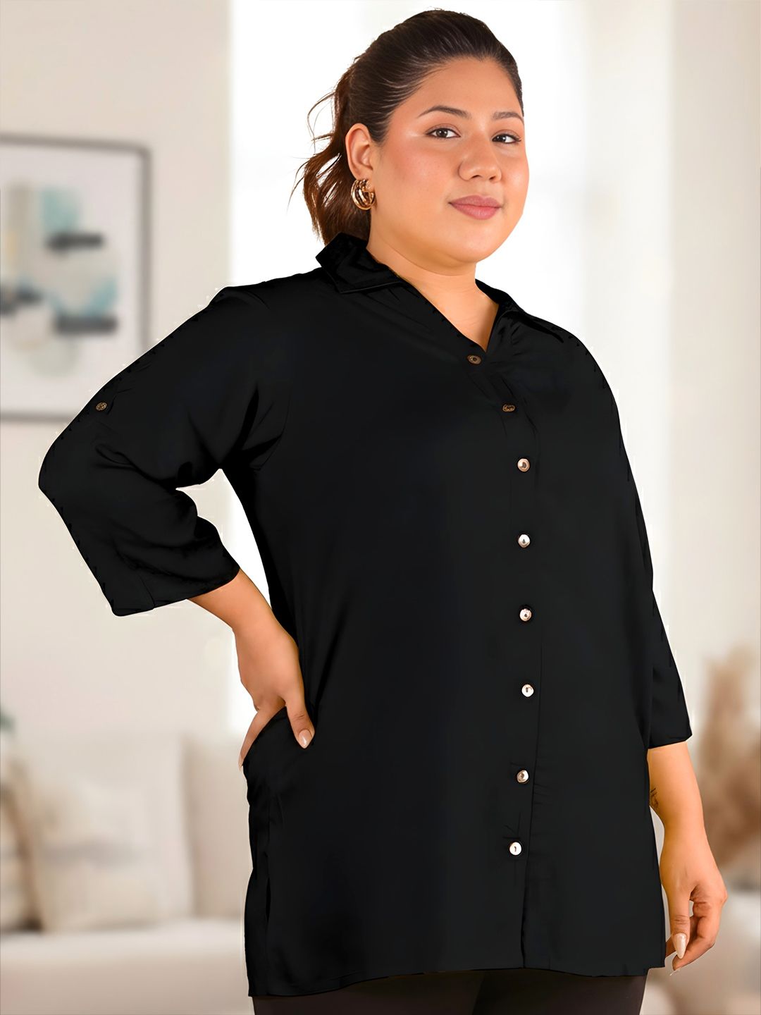 Black Longline Plus Size Shirt — view 3