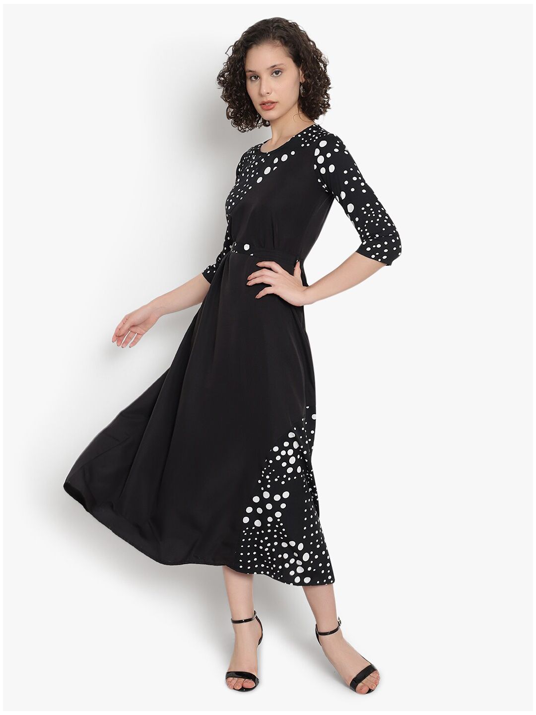 Black & White Polka Dot Print Dress — view 8
