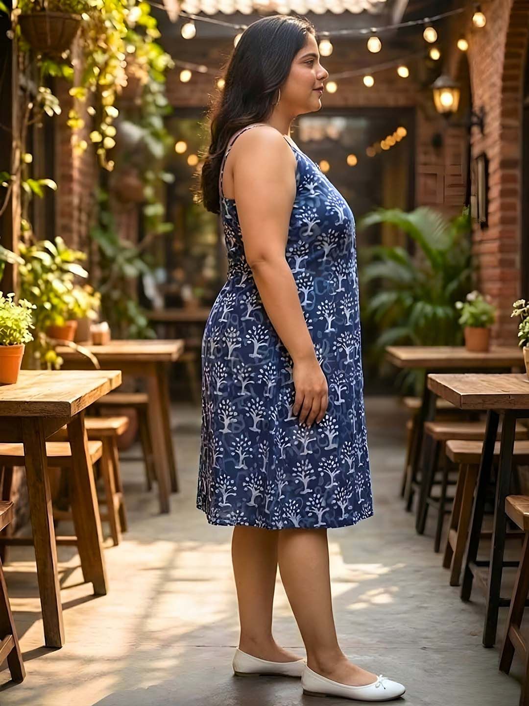 Blue A-Line Hand Block Plus Size Dress — view 3