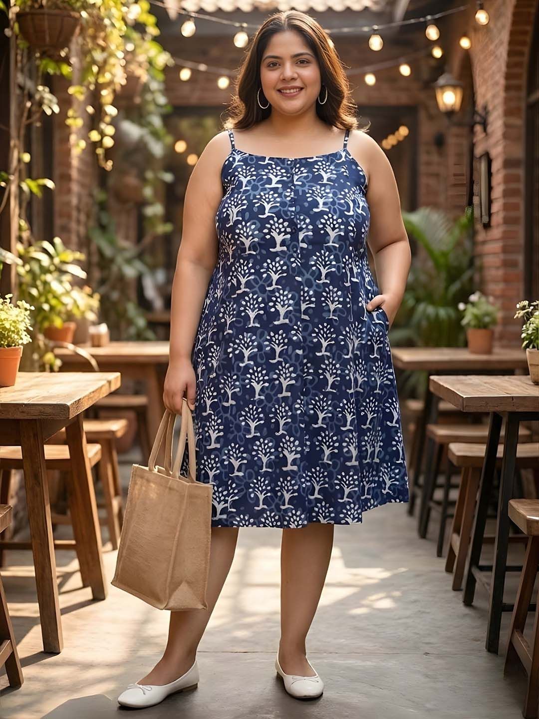 Blue A-Line Hand Block Plus Size Dress — view 6