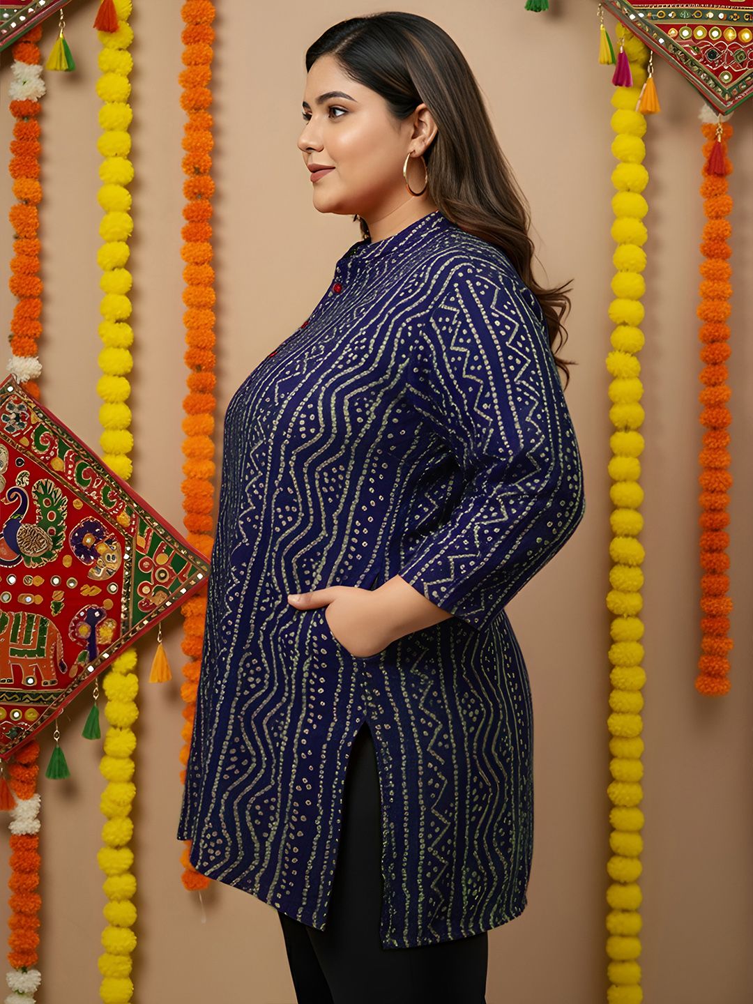 Blue Bandhani Print Plus Size Tunic — view 4