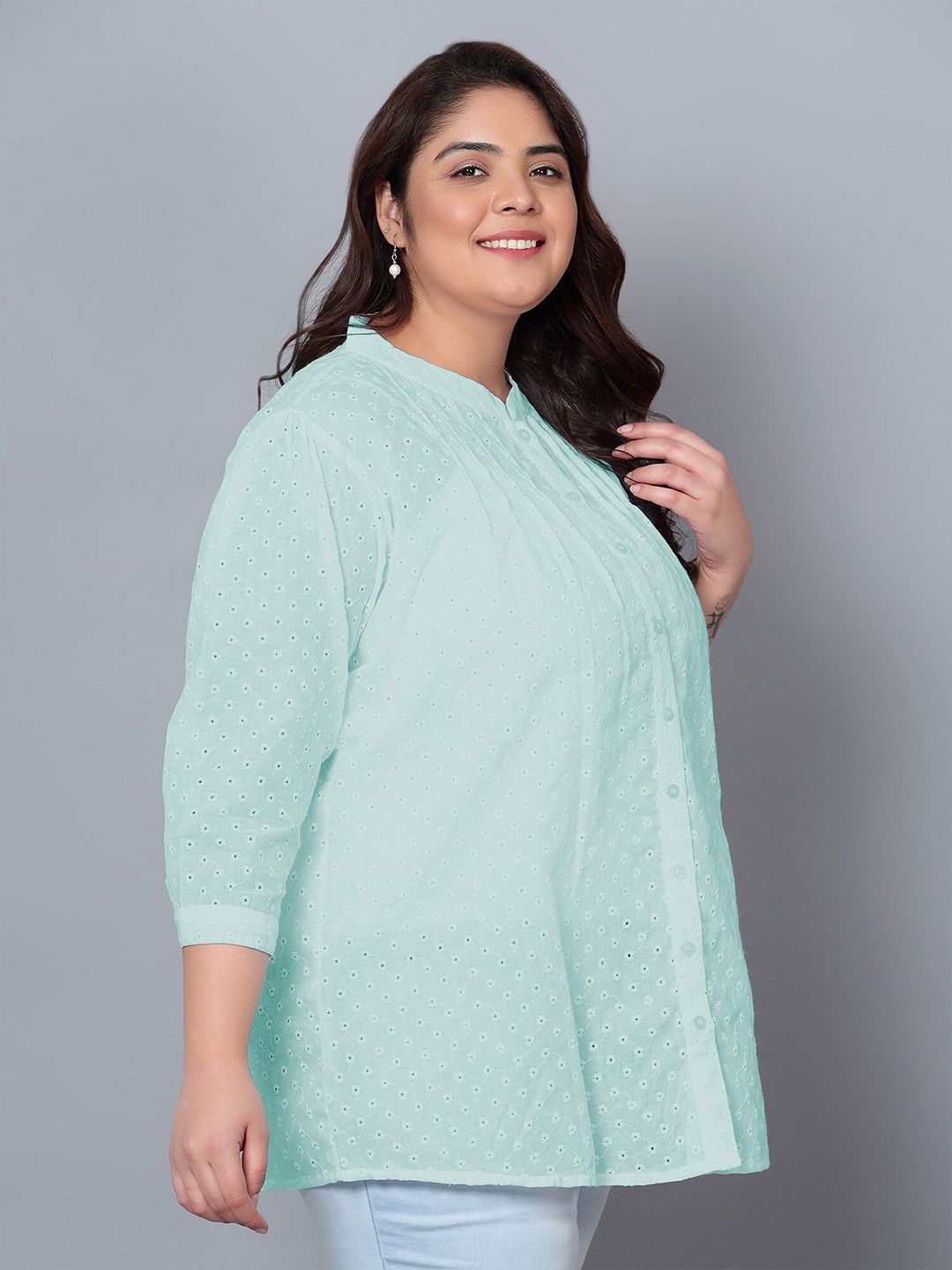 Blue Chikankari Plus Size Tunic — view 3
