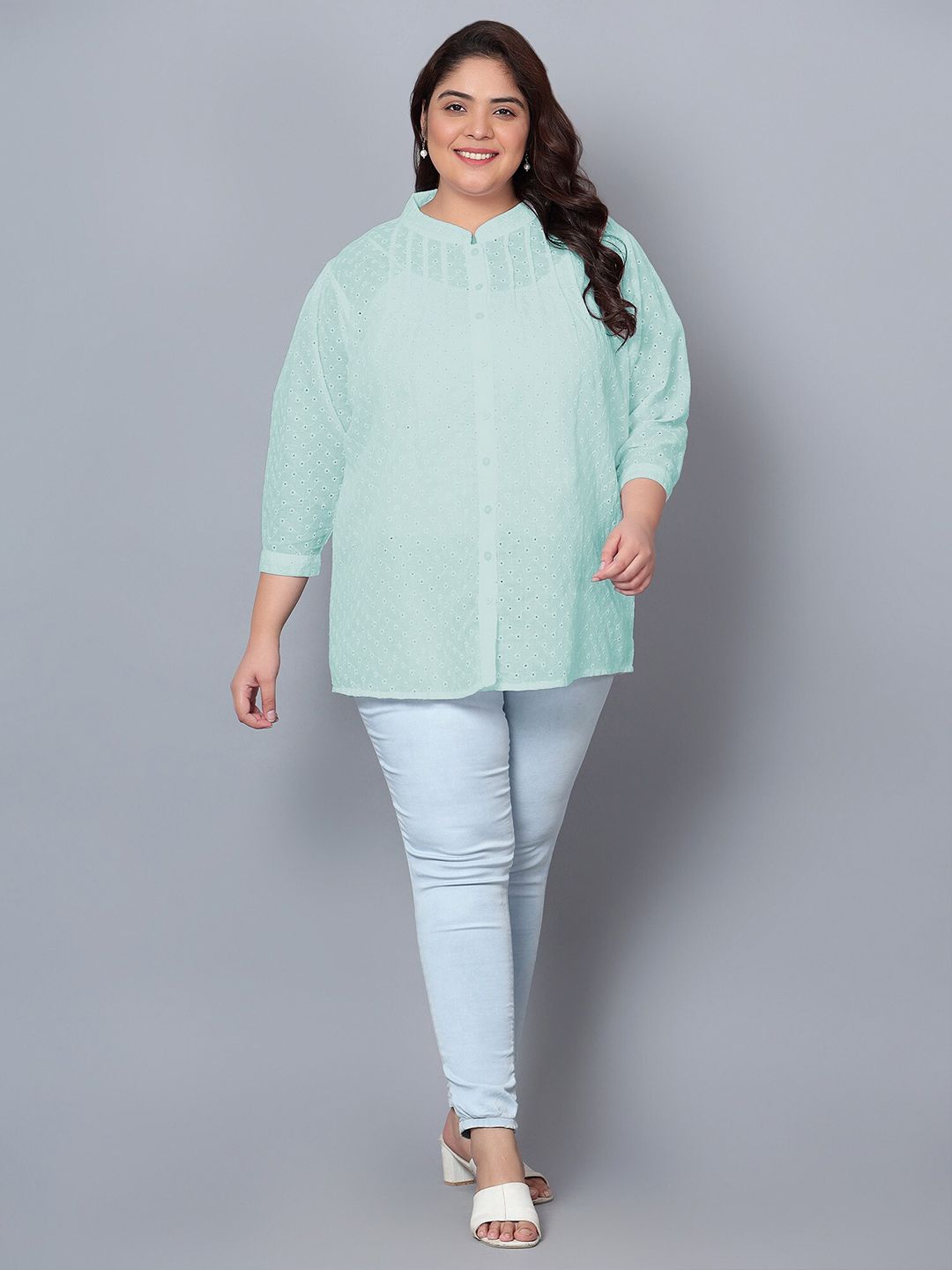 Blue Chikankari Plus Size Tunic — view 6