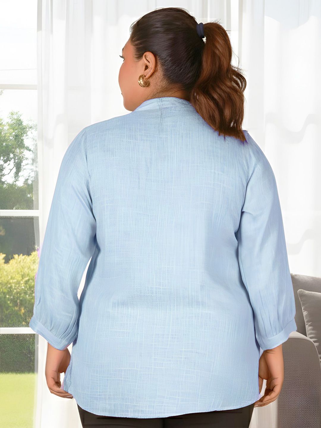Blue Floral Embroidered Plus Size Tunic — view 5