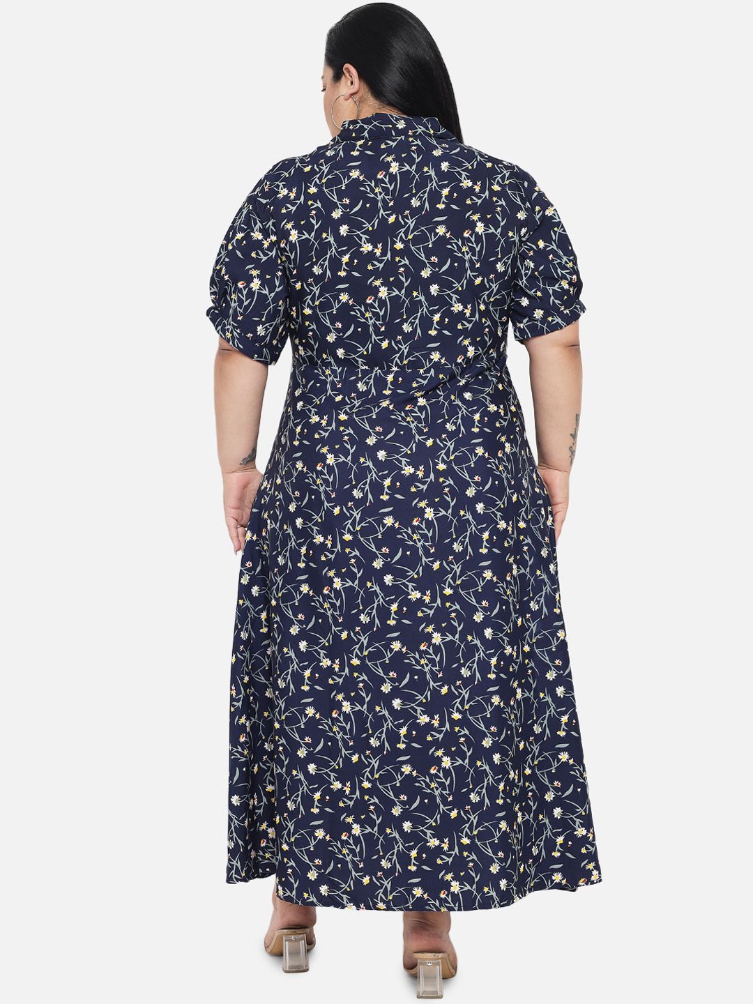 Blue Floral Fit And Flare Dress — view 5