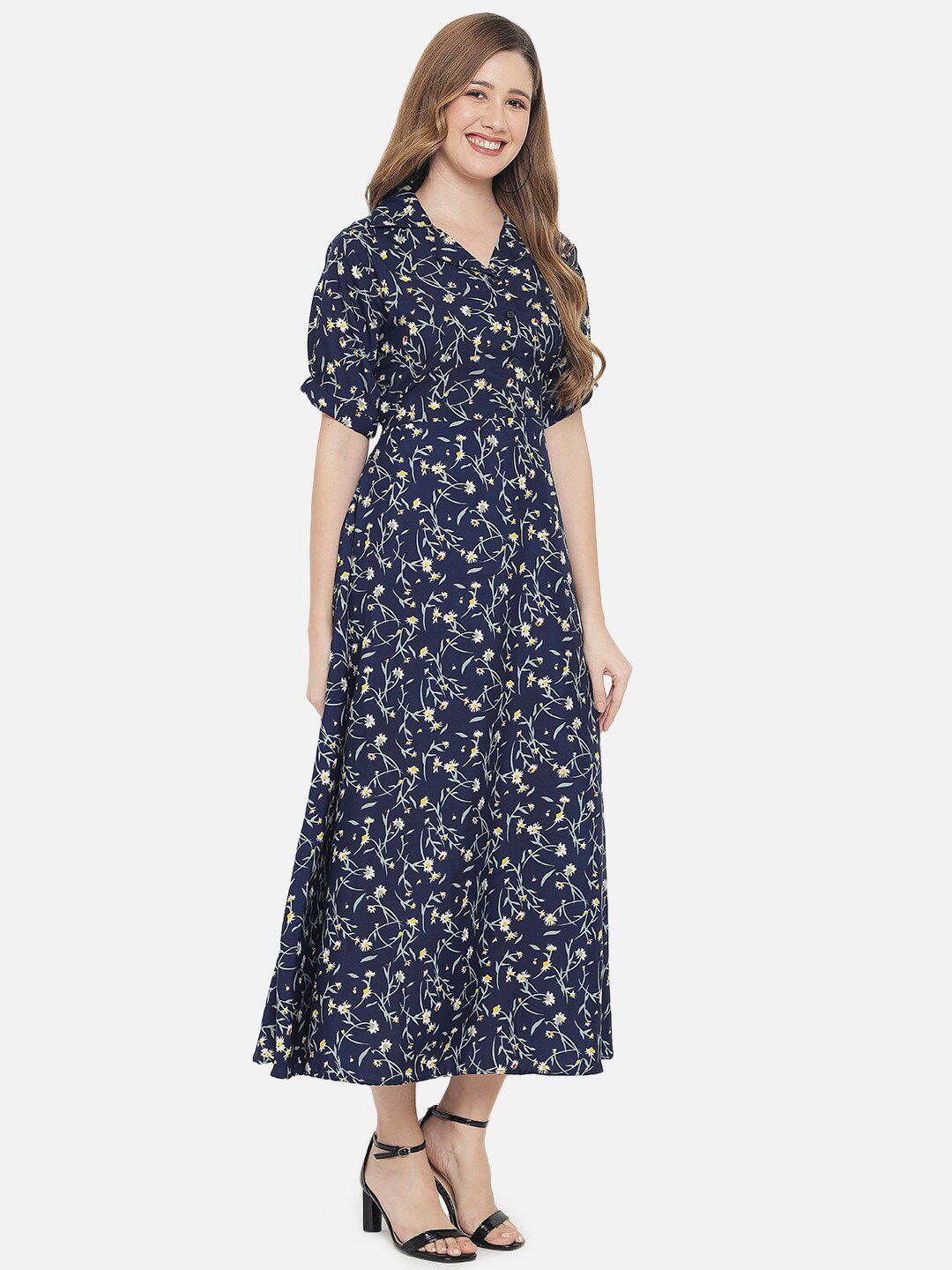 Blue Floral Fit And Flare Dress — view 10