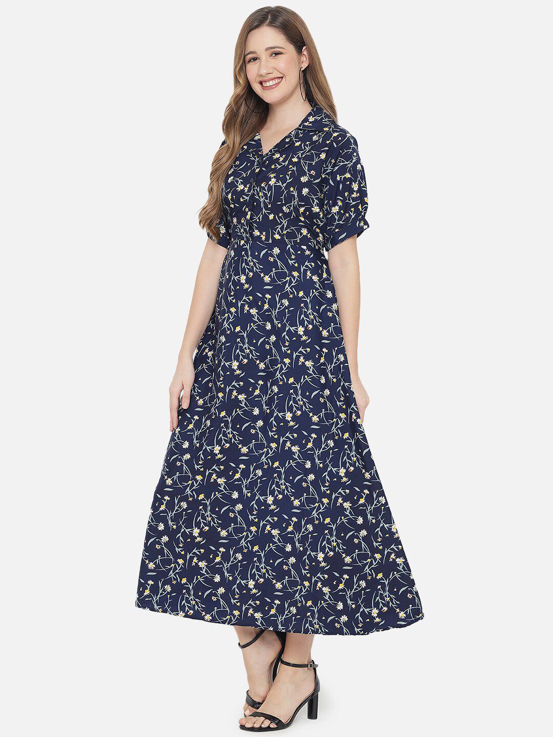 Blue Floral Fit And Flare Dress — view 11