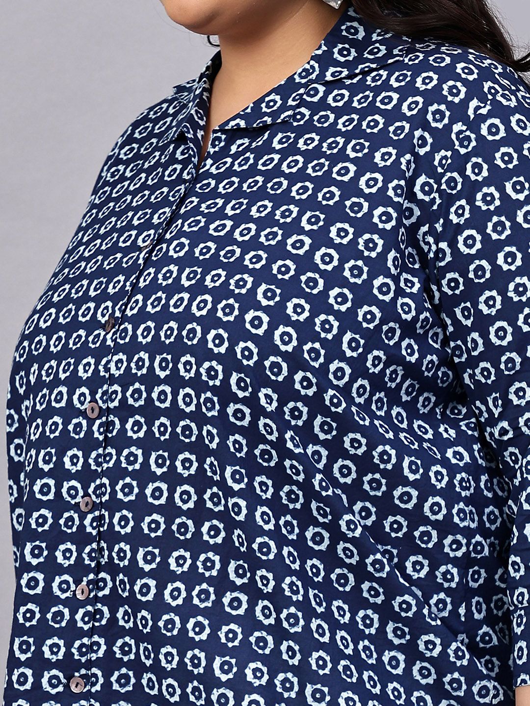 Blue Floral Print Plus Size Shirt — view 2