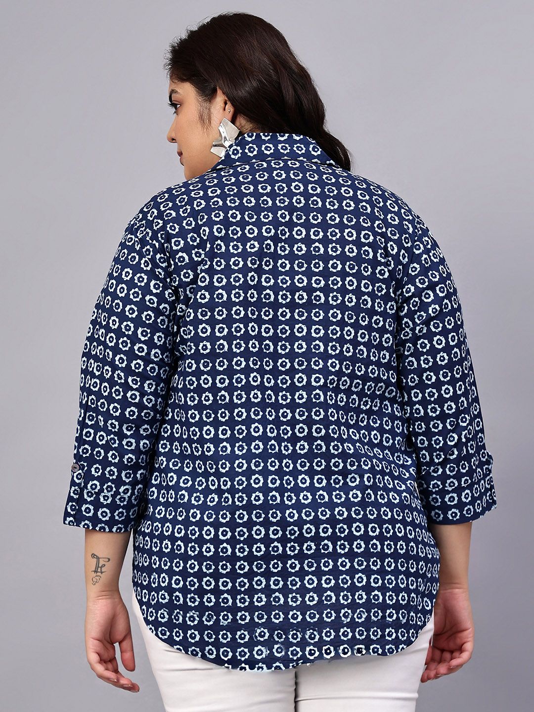 Blue Floral Print Plus Size Shirt — view 5