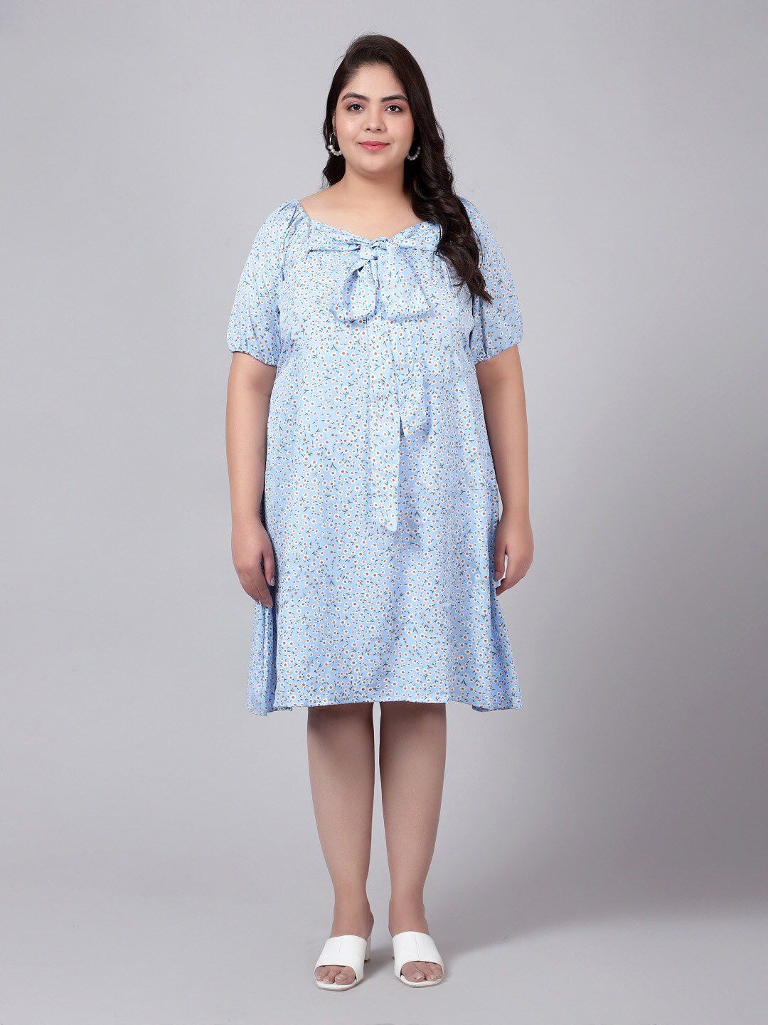 Blue Floral Smock Plus Size Dress — view 1