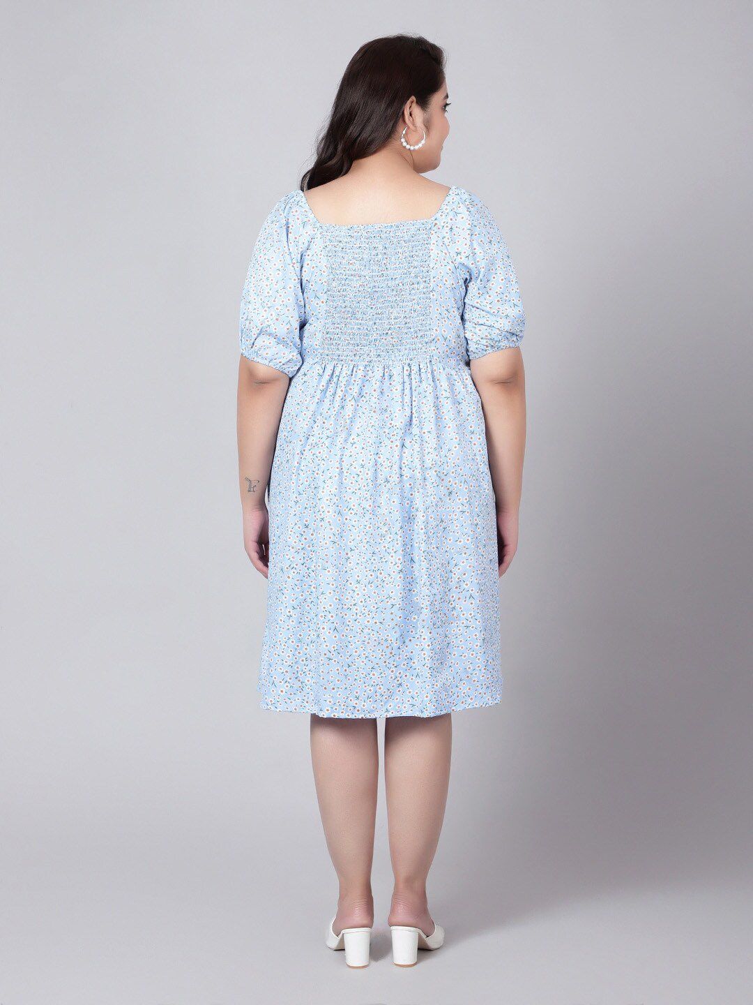 Blue Floral Smock Plus Size Dress — view 4