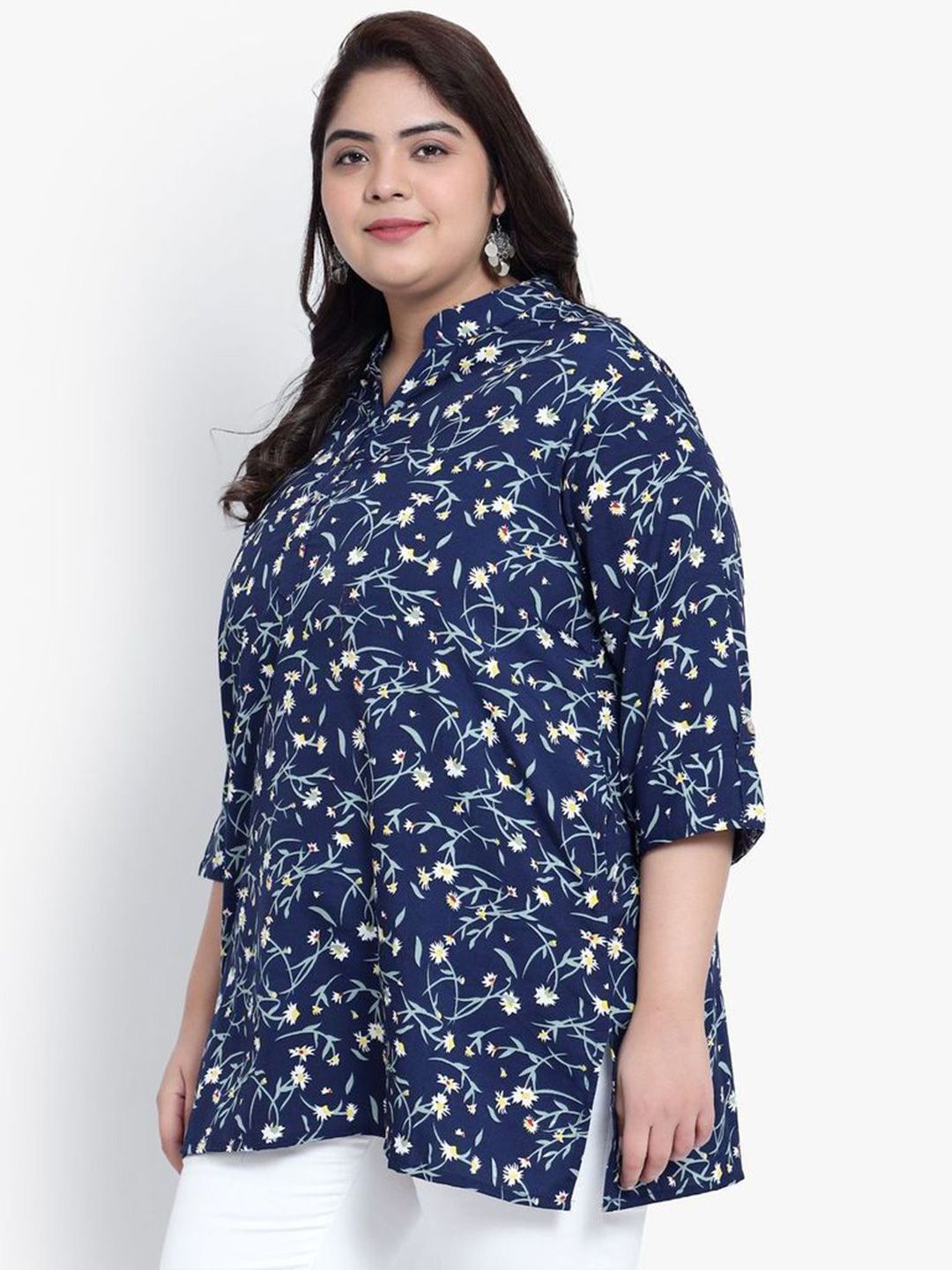 Blue Grassprint Plus Size Tunic — view 4