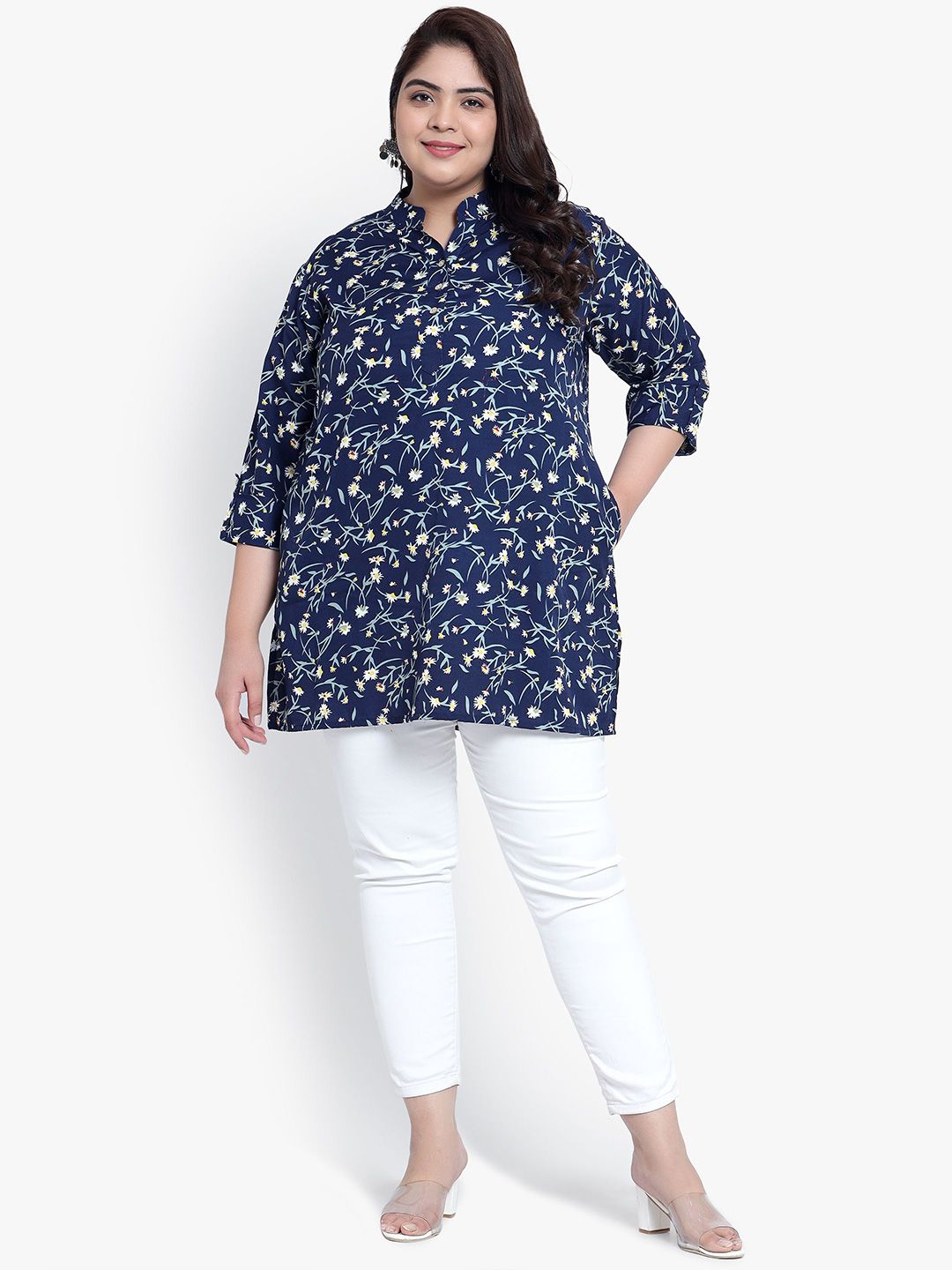 Blue Grassprint Plus Size Tunic — view 6