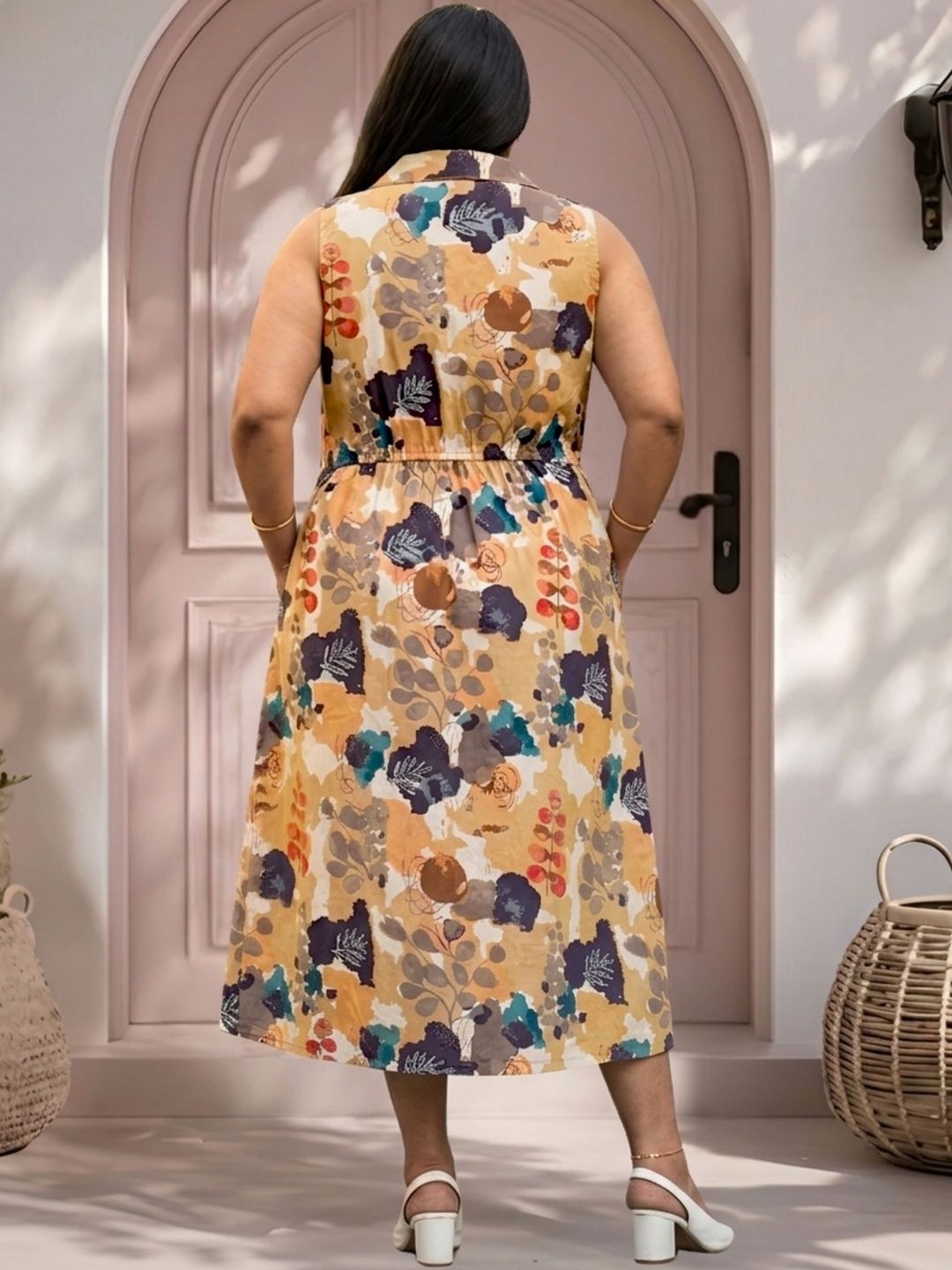 Mustard Abstract Print Midi Dress — view 2