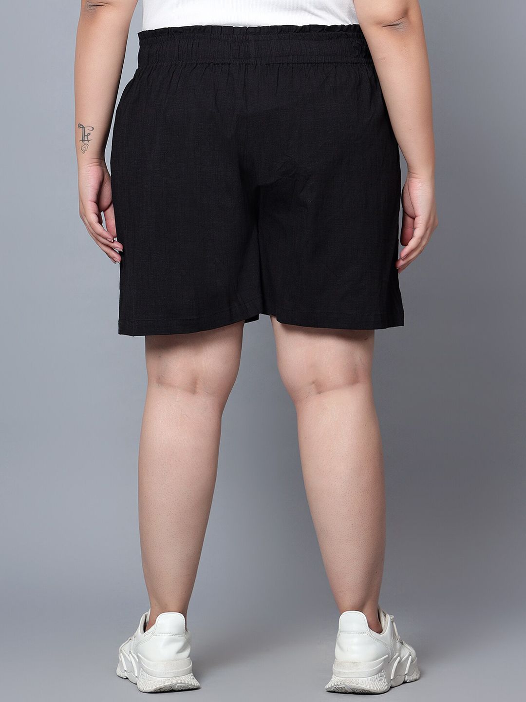 Black Cotton Plus Size Shorts — view 4