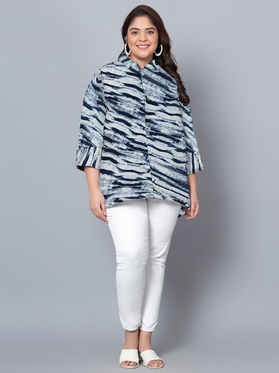 Blue Leheriya Print Plus Size Shirt — view 6