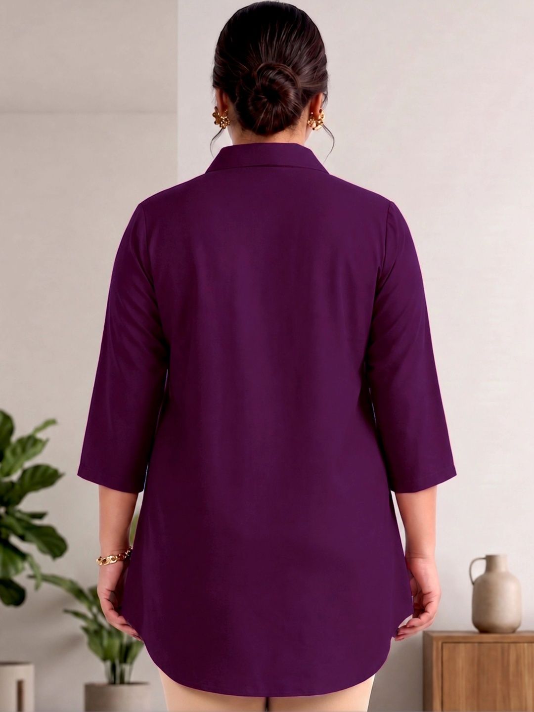 Purple Rayon Centrepleat Longline Tunic — view 2