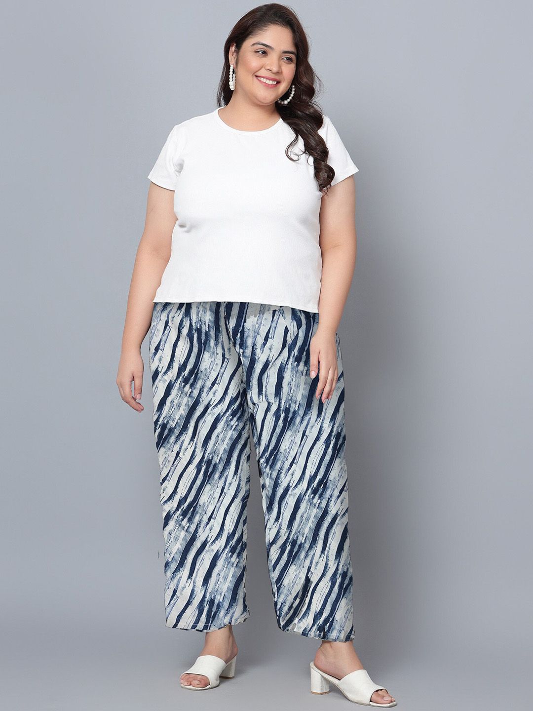 Blue Leheriya Print Plus Size Trousers — view 5
