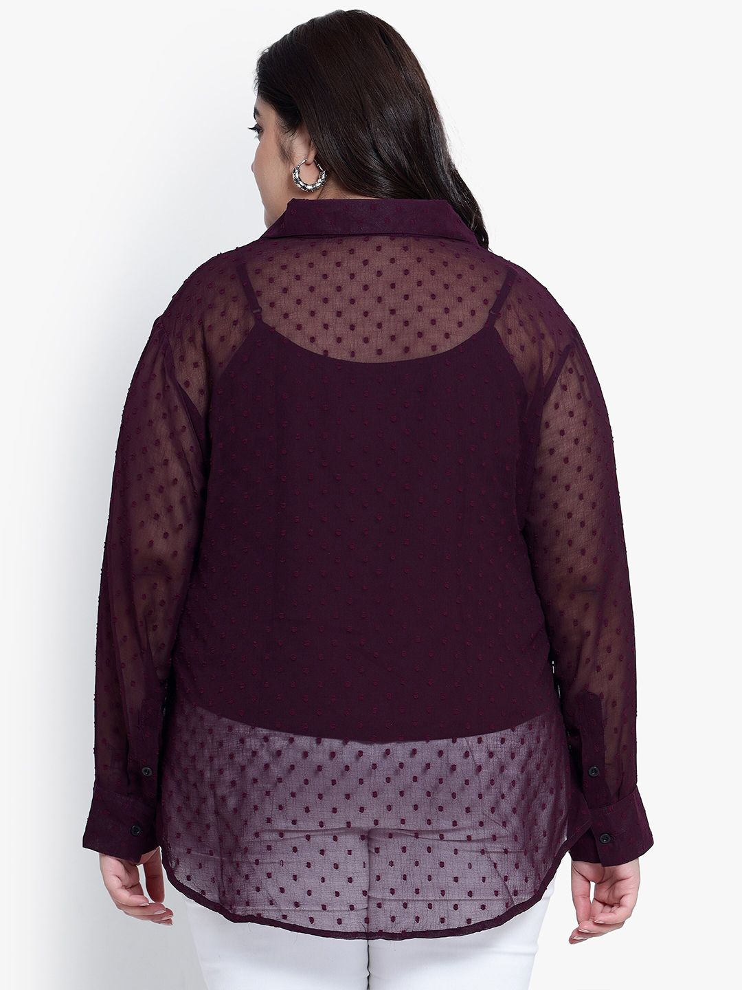 Purple Dobby Sheer Plus Size Shirt with Slip — view 5