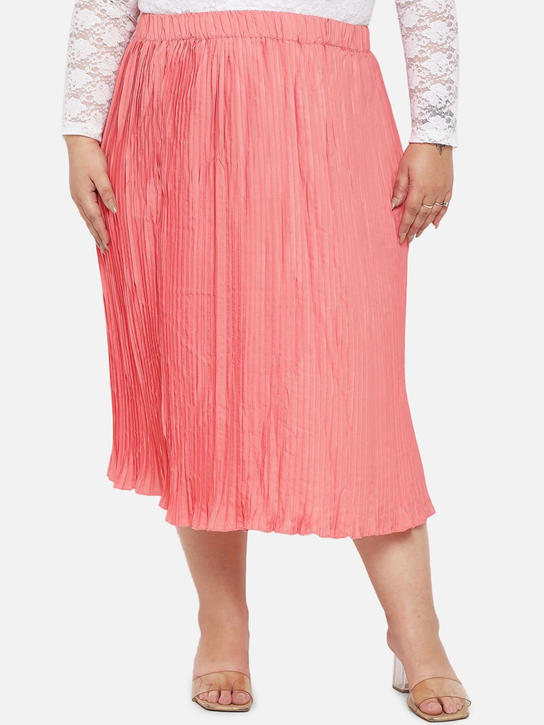 Peach Accordion Pleat Plus Size Skirt — view 1