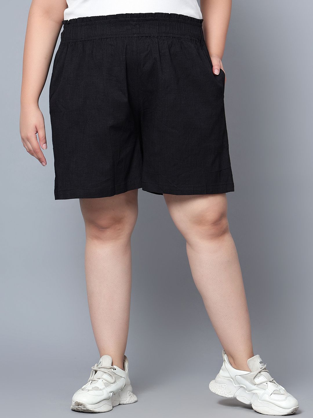 Black Cotton Plus Size Shorts — view 1