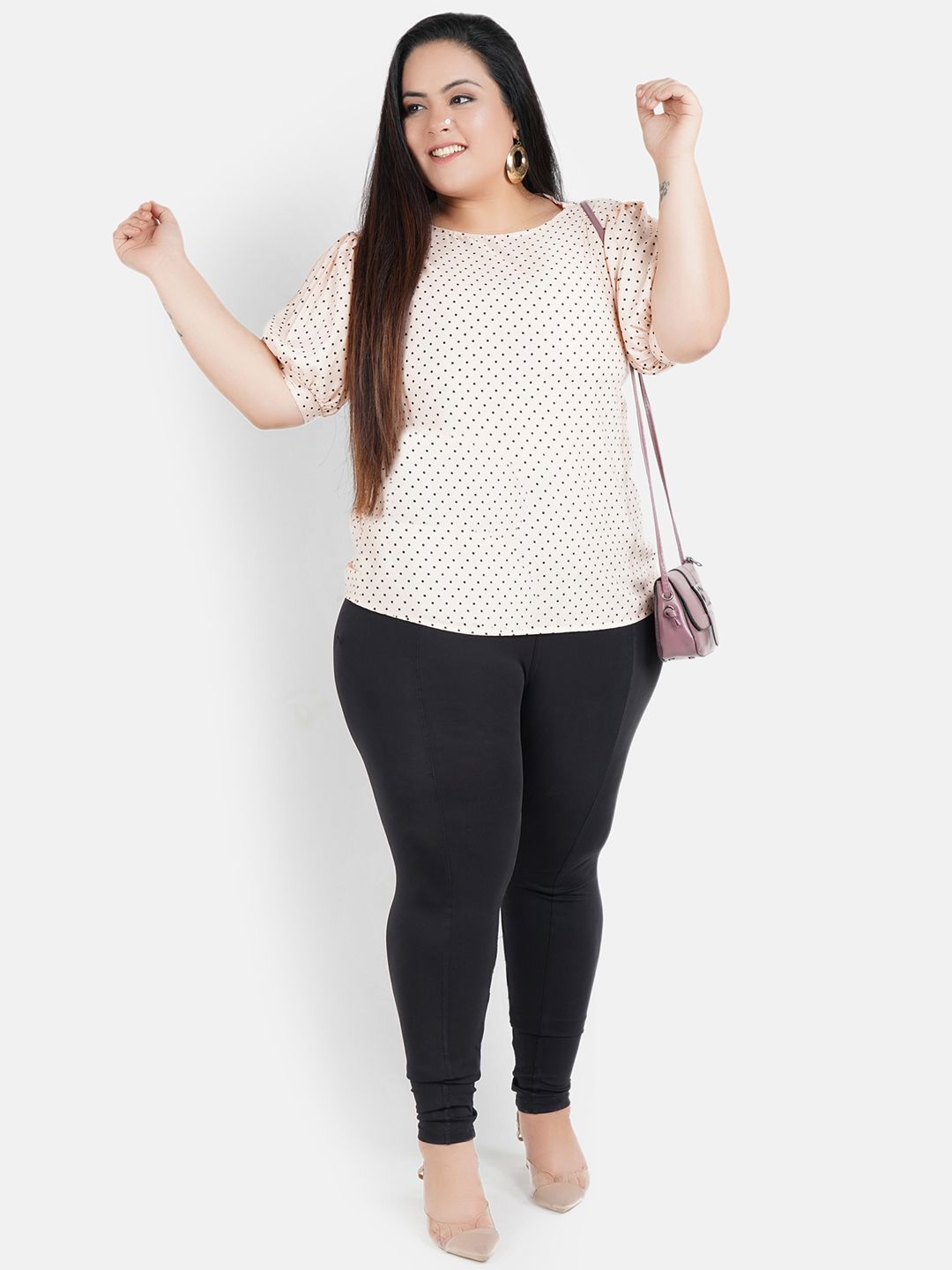 Peach Polka Dot Puff Sleeve Top — view 5