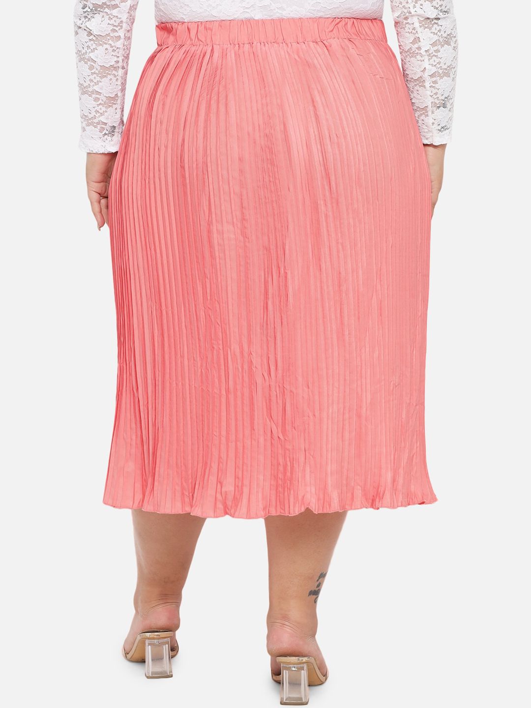 Peach Accordion Pleat Plus Size Skirt — view 4