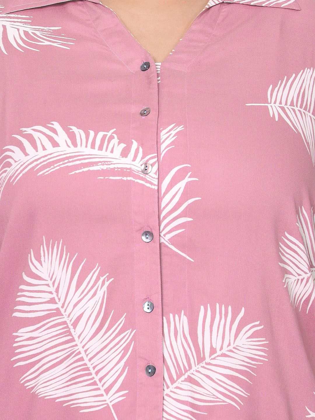 Pink Leaf Print Shirt — view 2