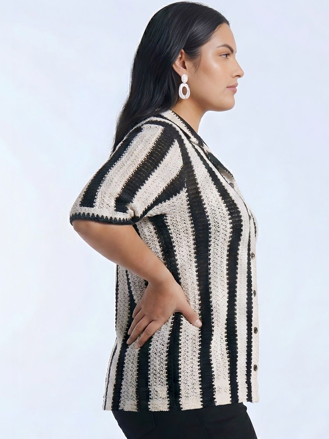 Black And White Stripe Crochet Shirt — view 3