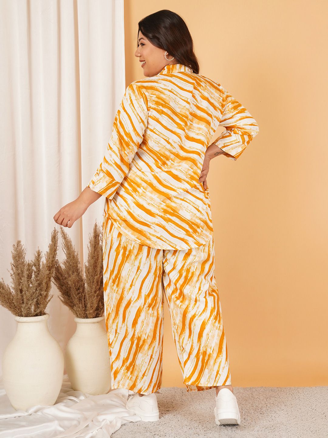 Yellow Leheriya Print Plus Size Co-Ord Set — view 6