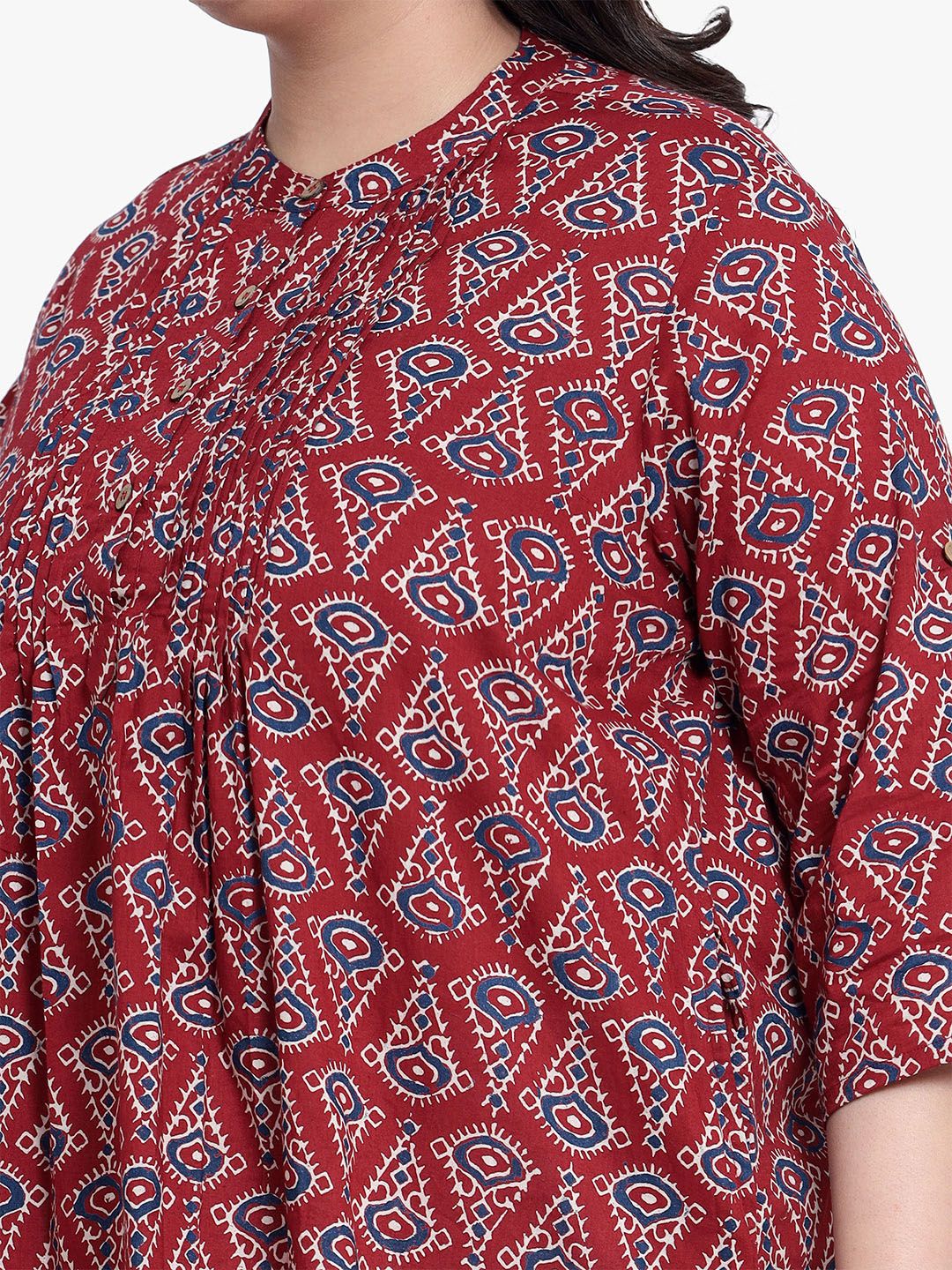 Red Geometric Print Pleat Plus Size Tunic — view 2
