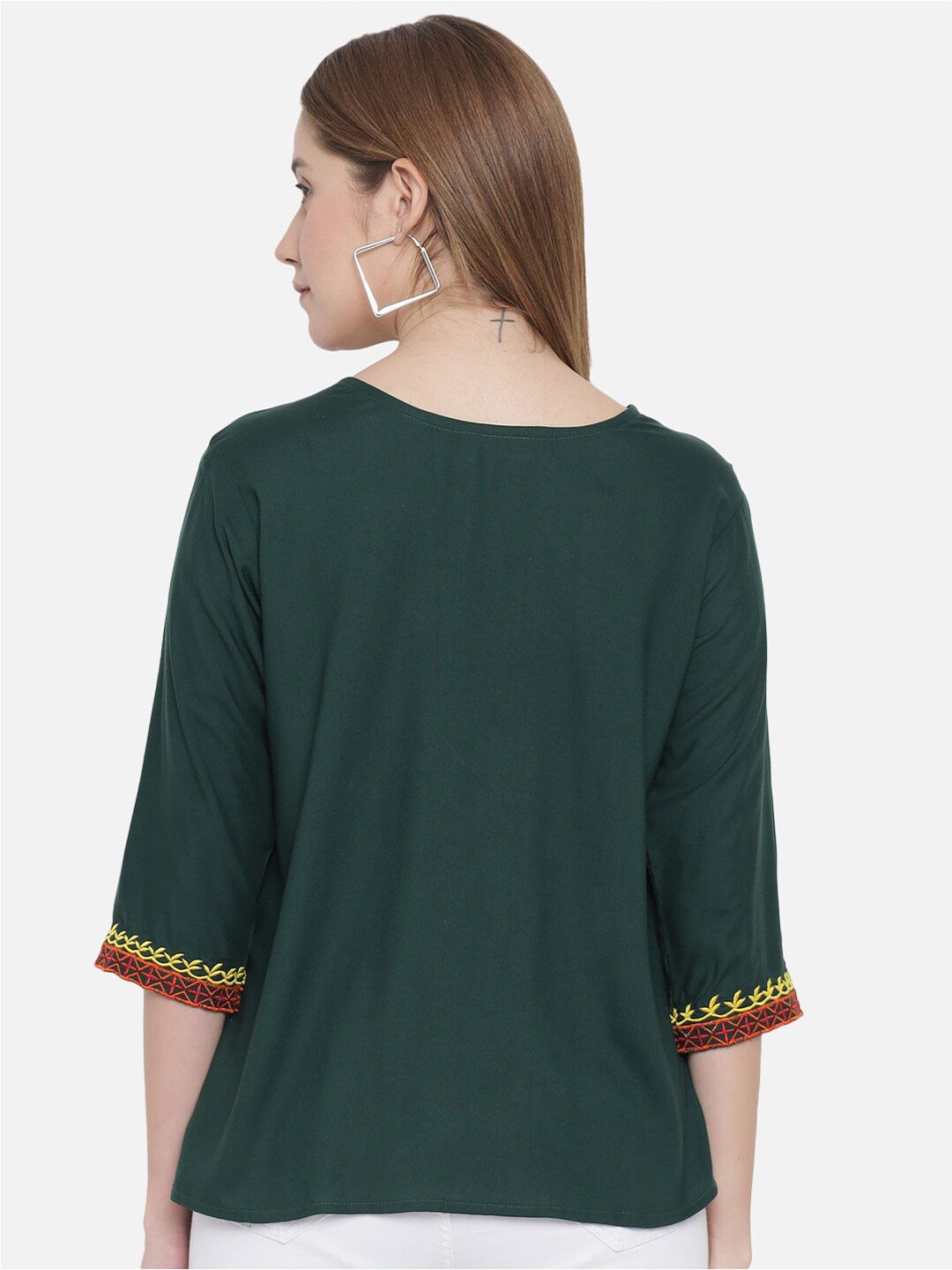 Dark Green Embroidered Tunic — view 12