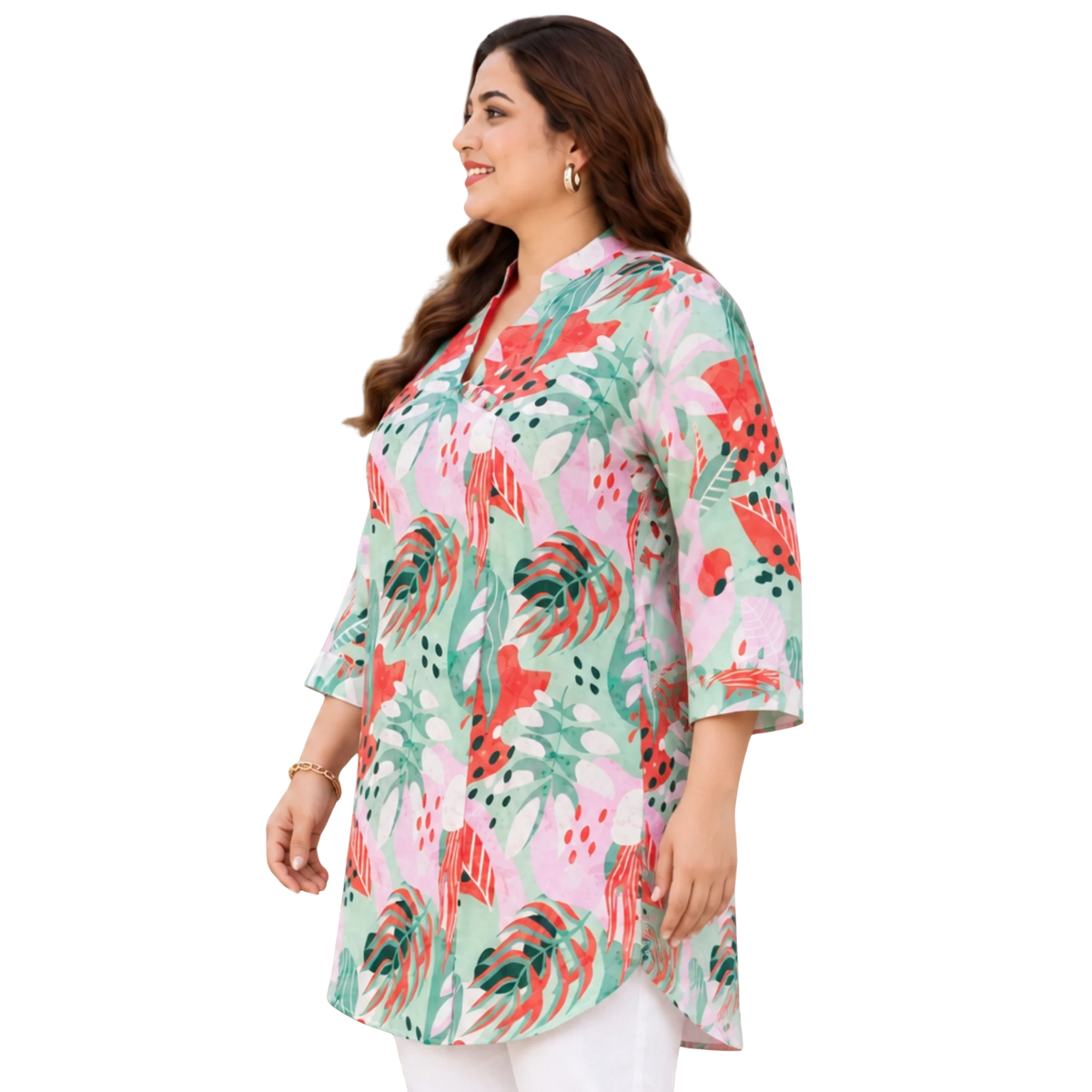 Red and Green Abstract Print Long Tunic