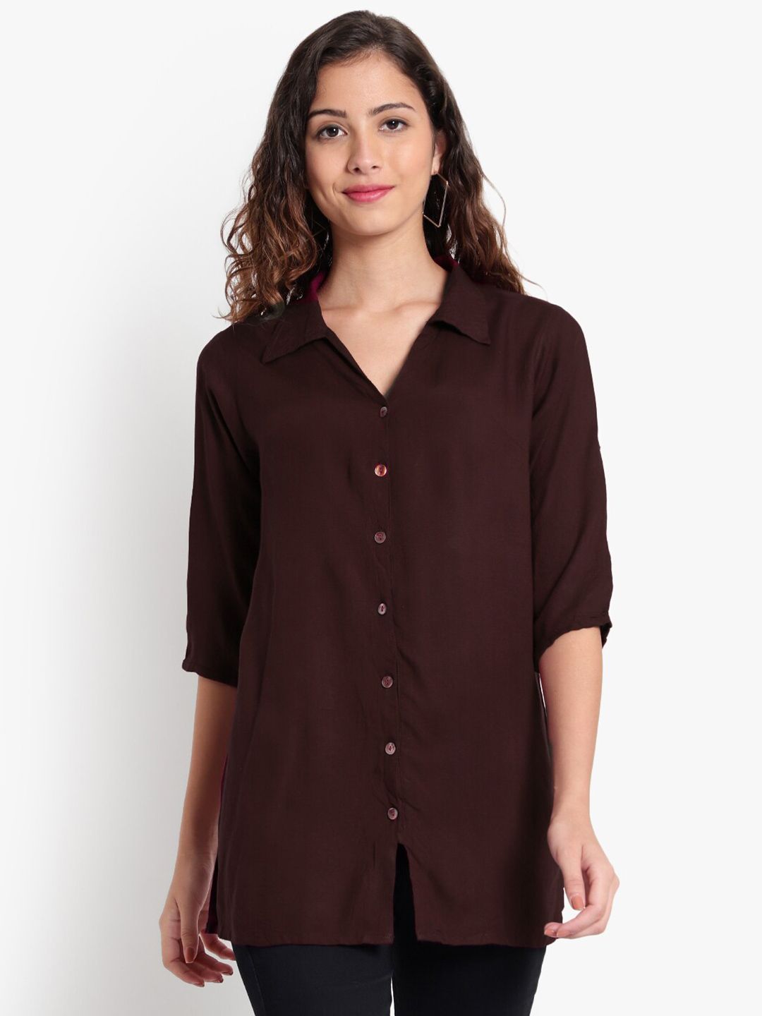 Brown Longline Plus Size Shirt — view 8