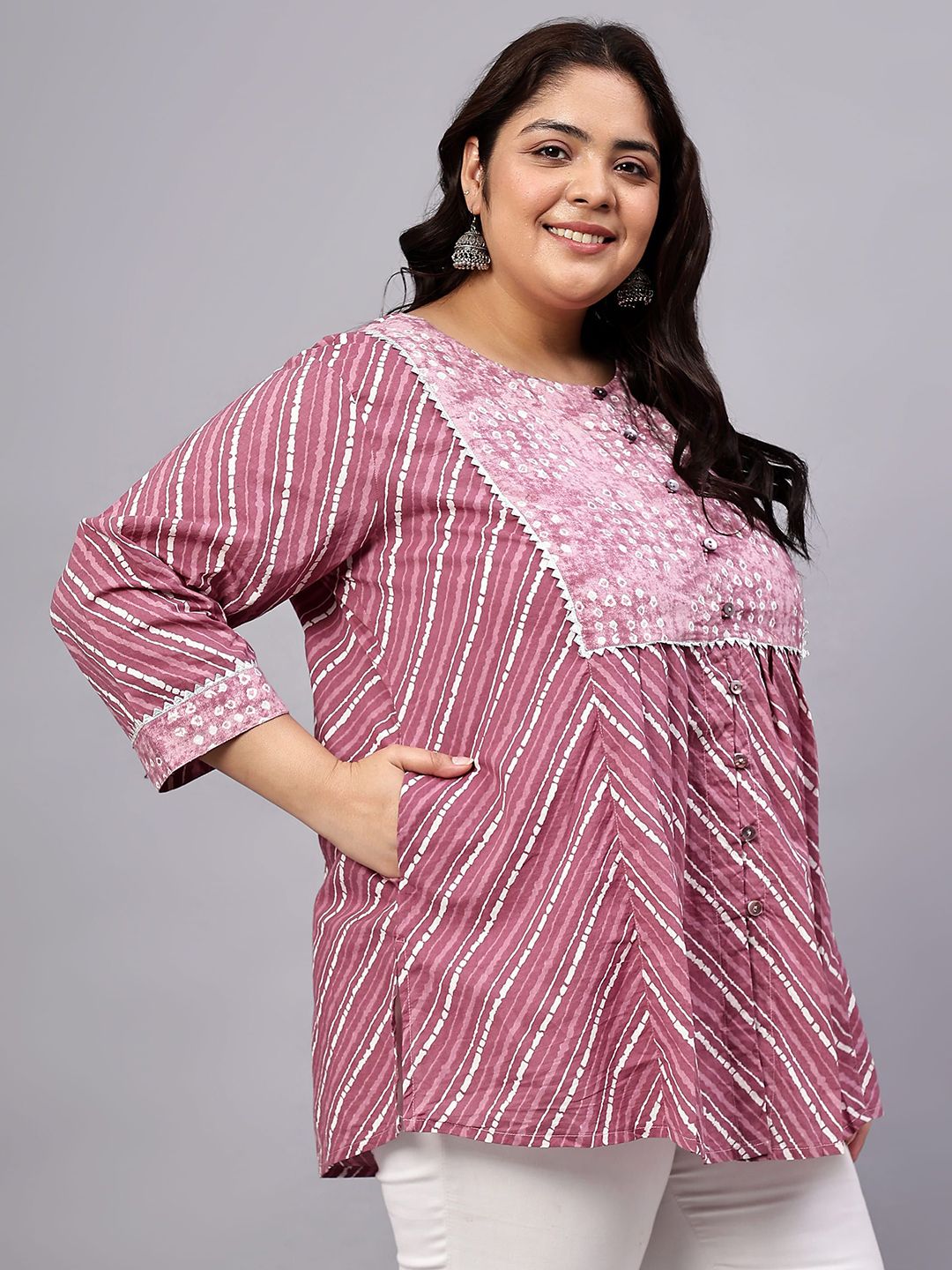 Pink Stripe Print Plus Size Tunic — view 3