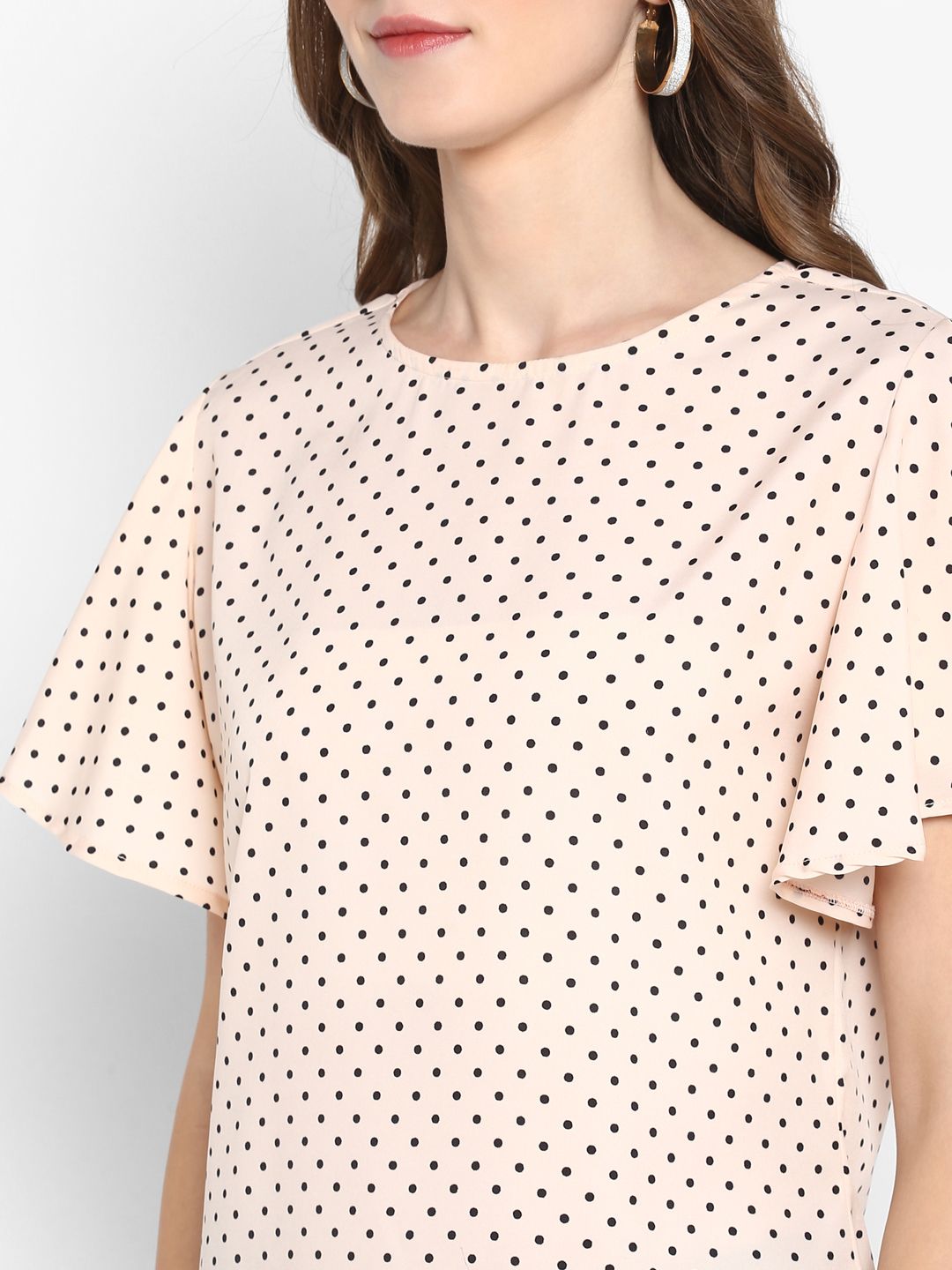 Peach Polka Dot Flutter Sleeve Top — view 8