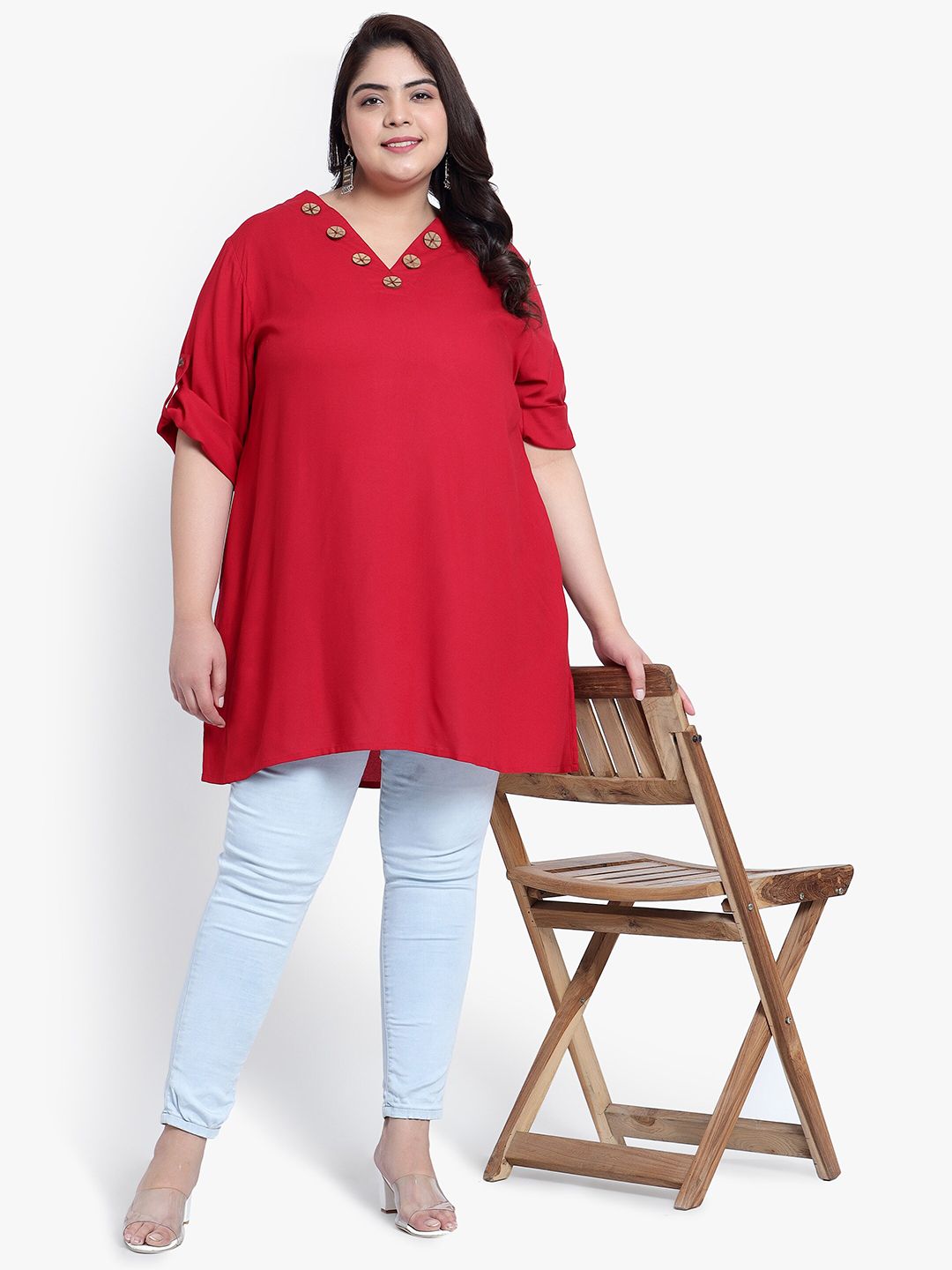 Maroon Collar Button Plus Size Tunic — view 6