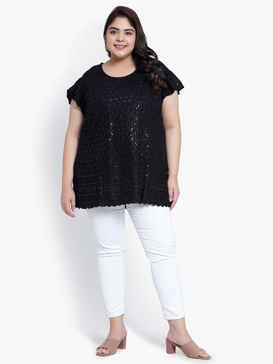 Black Embroidered Sequin Plus Size Tunic — view 6