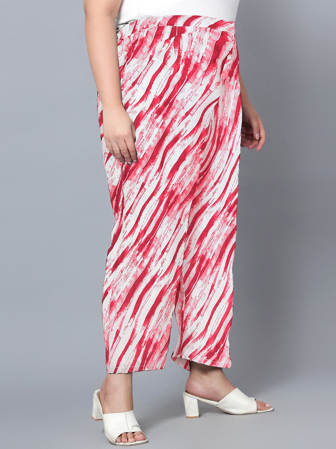 Red Leheriya Print Plus Size Trousers — view 2